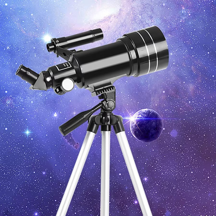 Telescópio astronômico todo preto 30070, telescópio com zoom de 15-150x, adequado para observar estrelas e a lua