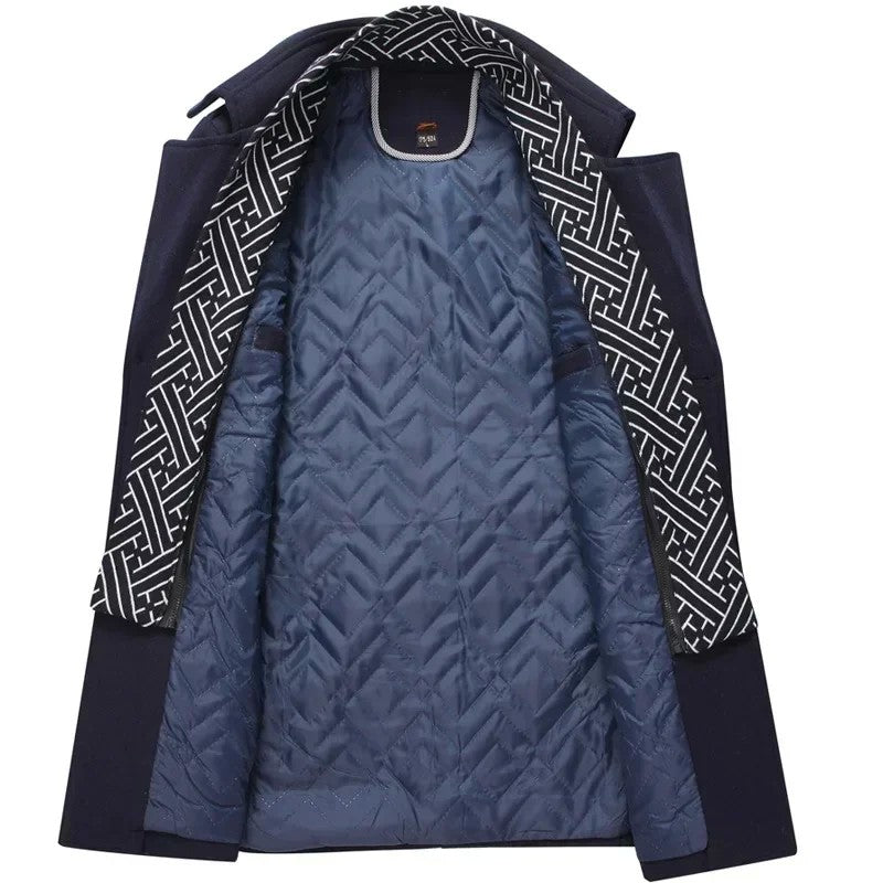 Fashion Middle Long Jacket Male Double Collar Zipper Coat Windbreak Woolen Overcoat Autumn Winter Wool Trench Coats