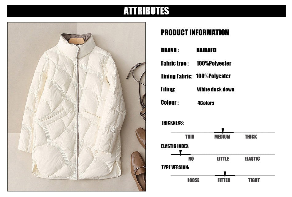 2023 Winter New Fashion Stand Collar X-Long Women Down Jackets Female Casual Loose Ultra Lightweigh White Duck Down Warm Coat