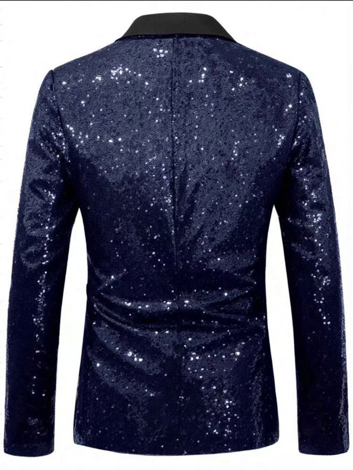 Shiny Sequin Tuxedo Jacket for Men - Royal Blue & Gold Gradient, Black Lapel, Formal Party/Wedding/Stage Wear? Coat.