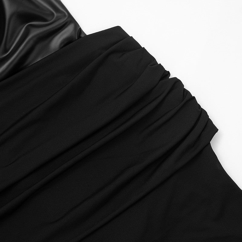 Nsauye Women Basic Pullover Casual Turtleneck Short Wrap PU Leather Y2K Dress 2026 Spring Summer Sexy Club Party Evening Dress