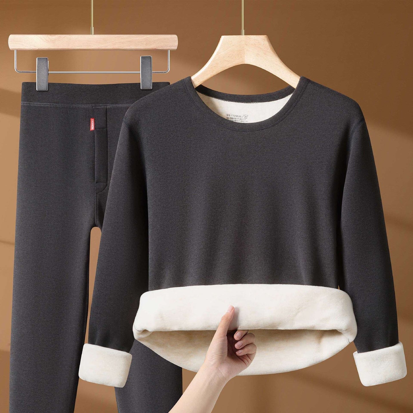 Winter Thermal Underwear Set For Men And Women Thick Velvet Lining Suitable For Wearing Cold Warm Underwear's Top And Bottoms