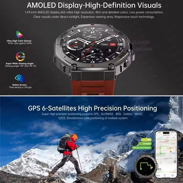 2025 Smartwatch T-Rex 3 Ultra Militar Original com GPS, GNSS Integrado, Bússola, Altímetro, 10ATM à Prova D'água, Smartwatch Esportivo Masculino e Feminino