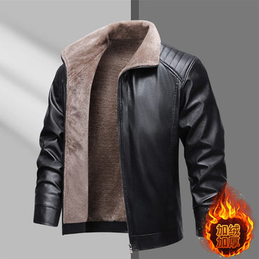 High-quality lapel and fleece leather jacket for men, fleece and thickened leather jacket for men, all-in-one fur dad coat