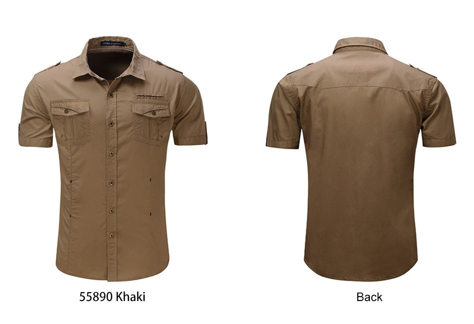 2022 New Arrive Mens Cargo Shirt Men Casual Shirt Solid Short Sleeve Shirts Multi Pocket Work Shirt Plus Size 100% Cotton