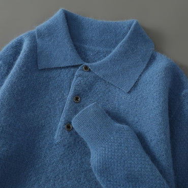 Autumn And Winter New Mink Cashmere Sweater Men's POLO Collar Thickened Loose Lapel Cashmere Long Sleeve Knit Bottoming Shirt