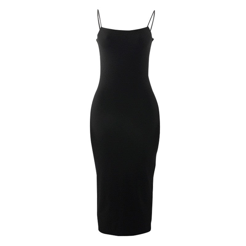 Summer Black Sexy Dress Women Streetwear Sleeveless Backless Solid Spaghetti Str
