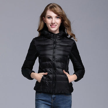 White Duck Down Winter Hoody Jackets Ultra-light Women Down Coats Puffer Long Sleeve Warm Slim Portable Thin Female Outwears 7XL