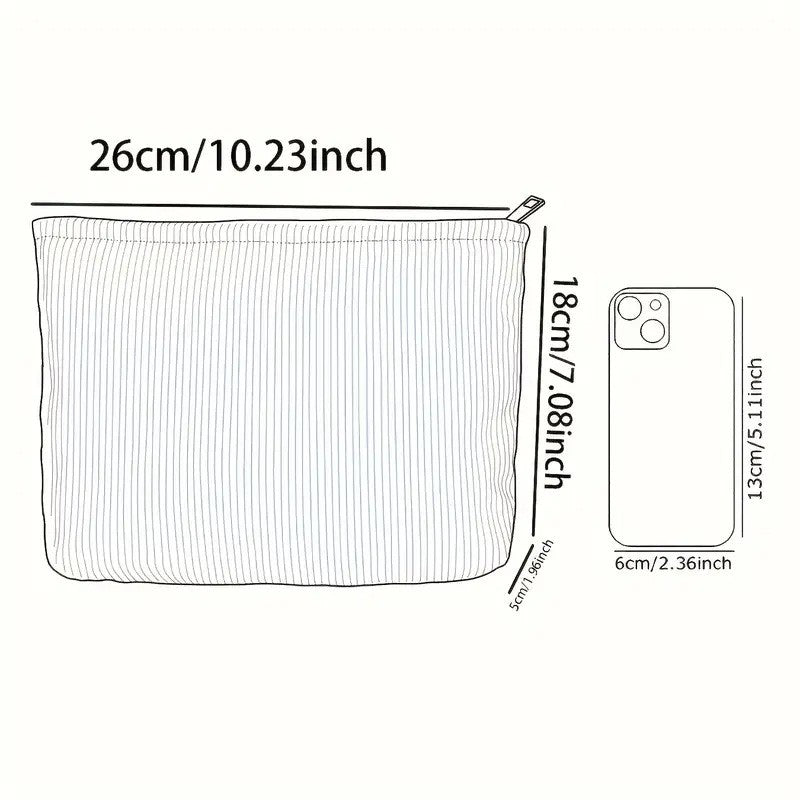 Minimally designed floral printed corduroy zipper makeup bag, lightweight and multifunctional cosmetic storage bag