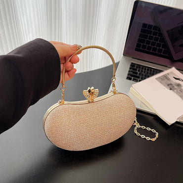 Shiny Mini Evening Bag Rhinestone Chain Purse Luxury Glitter Metal Handel Chain Clutch Elegant Wedding Dress Party Banquet Bag