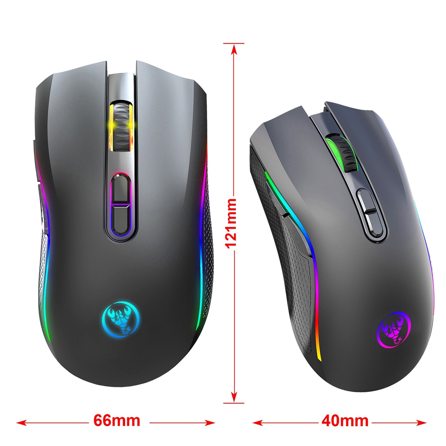 Mouse Mecânico Sem Fio RGB HXSJ T69 2.4G Mouse Gamer Ergonômico com 7 Botões Programáveis 4800DPI para Escritório e Jogos