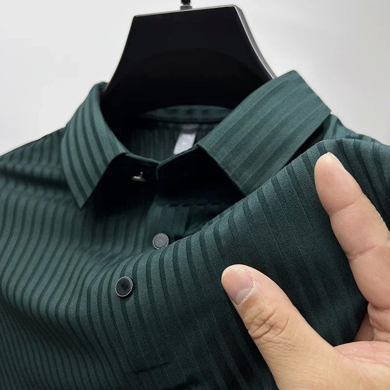 Men's Ice Silk Polo Shirt, Lapel, Hollow, Short-Sleeved, Breathable, Business Fashion T-Shirt, Men's Brand Clothing, Summer, New