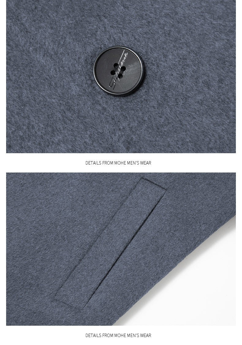 High-quality men's fashionable, stylish and versatile solid-color casual long woolen overcoat, wool woolen overcoat