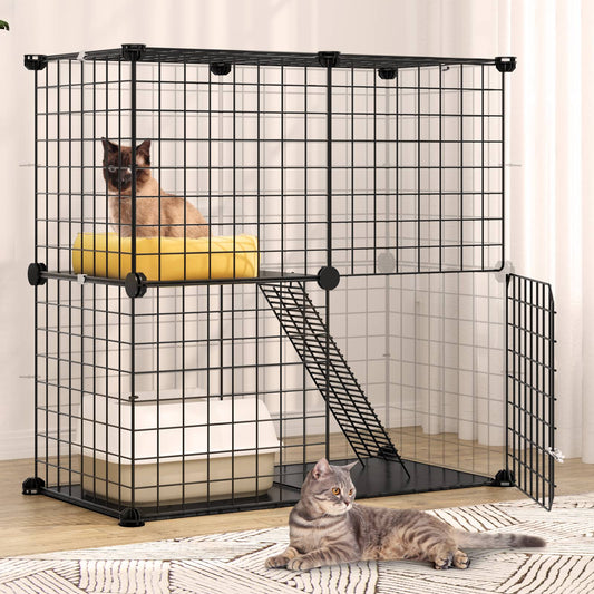 Gaiola de Gato de 2 Andares para Ambientes Internos, Cercadinho DIY para Gatos, Gaiola para Gatinhos para 1-2 Gatos