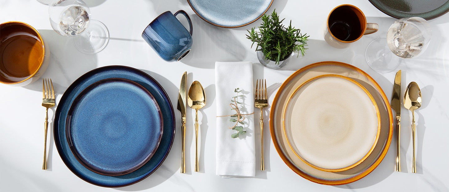 Ceramic Dinnerware Sets for 6, High Edge Stoneware Plates and Bowls Set, Chip and Crack Resistant | Oven & Dishwasher & Microwav