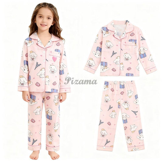 2pcs Stitch Print Kids Pajama Set for Boys and Girls Long Sleeve Top & Pants Set Stitch Lilo Comfy Set Button Down Loungewear