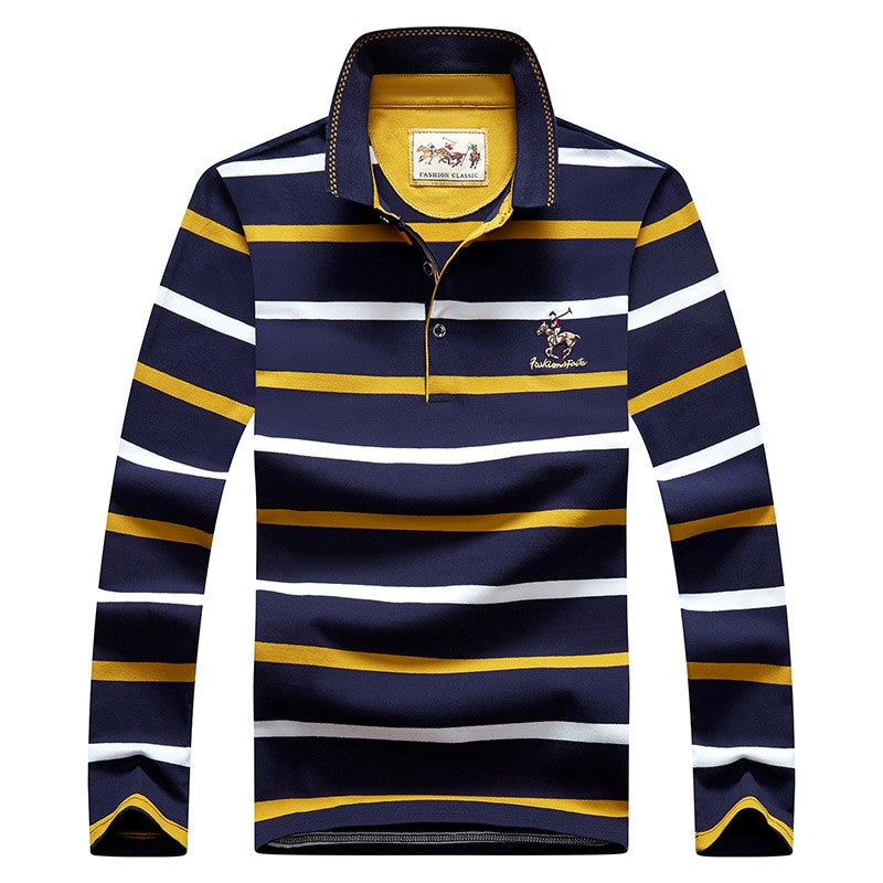 Men Polo Shirt Cotton Embroidery Long Sleeve Spring Stripe Polo Shirt Men Autumn Casual Fashion Polo Shirt Business T-shirts Men