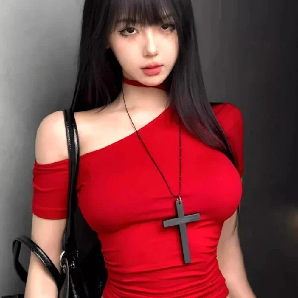 Fashion Punk Gothic Wood Cross Pendant Necklace for Women Men Halloween Vintage Black Hip Hop Y2K Accessories Party Jewelry Gift