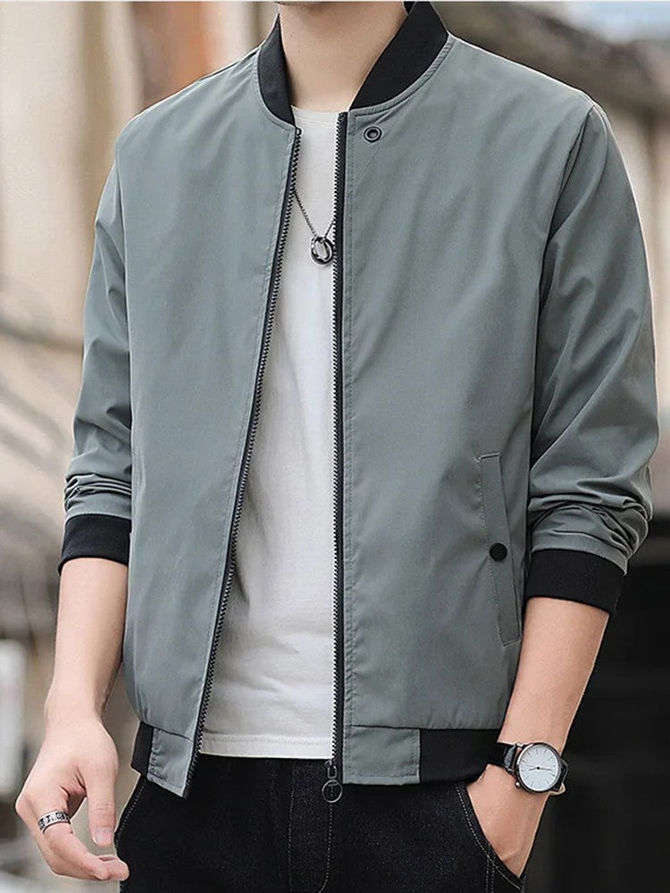 Men's casual trend fashion Windproof outdoor sports zipper solid color long sleeve cold warm aviator coat jacket