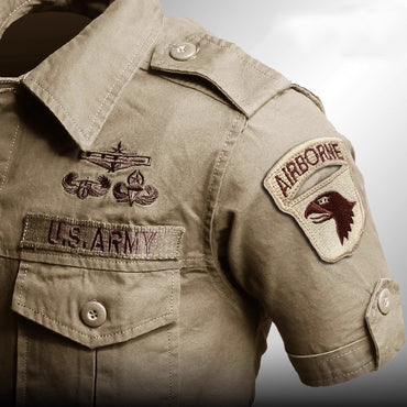 Short Sleeved Shirts Men Tactical T-shirt Spring Summer Workwear Cotton Vintage Shirt Army Embroidery Pocket Cargo Tees