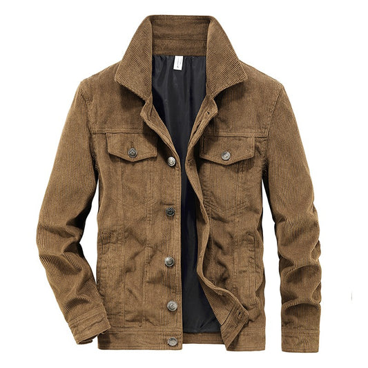 Male Fashion Coats Spring Autumn Men Corduroy Jacket Slim Fit Vintage Style Male Casual Zipper Coats Fashion Long Sleeve Outwear
