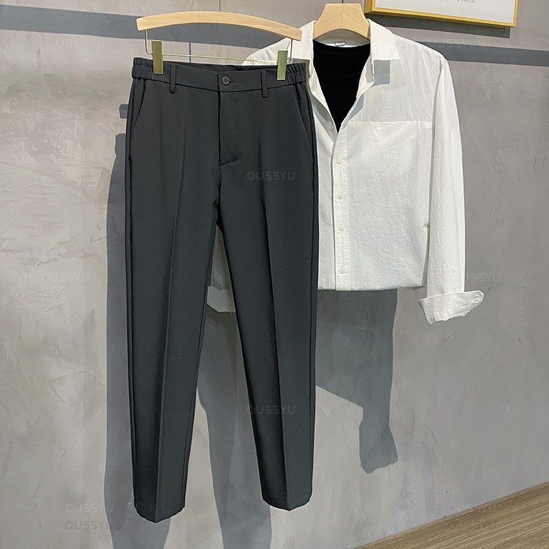 2025 Spring Summer Men's Casual Pants Suit Pant Slim Fit Work Elastic Waist Jogging Business Trousers Male Black Plus Size 40 42