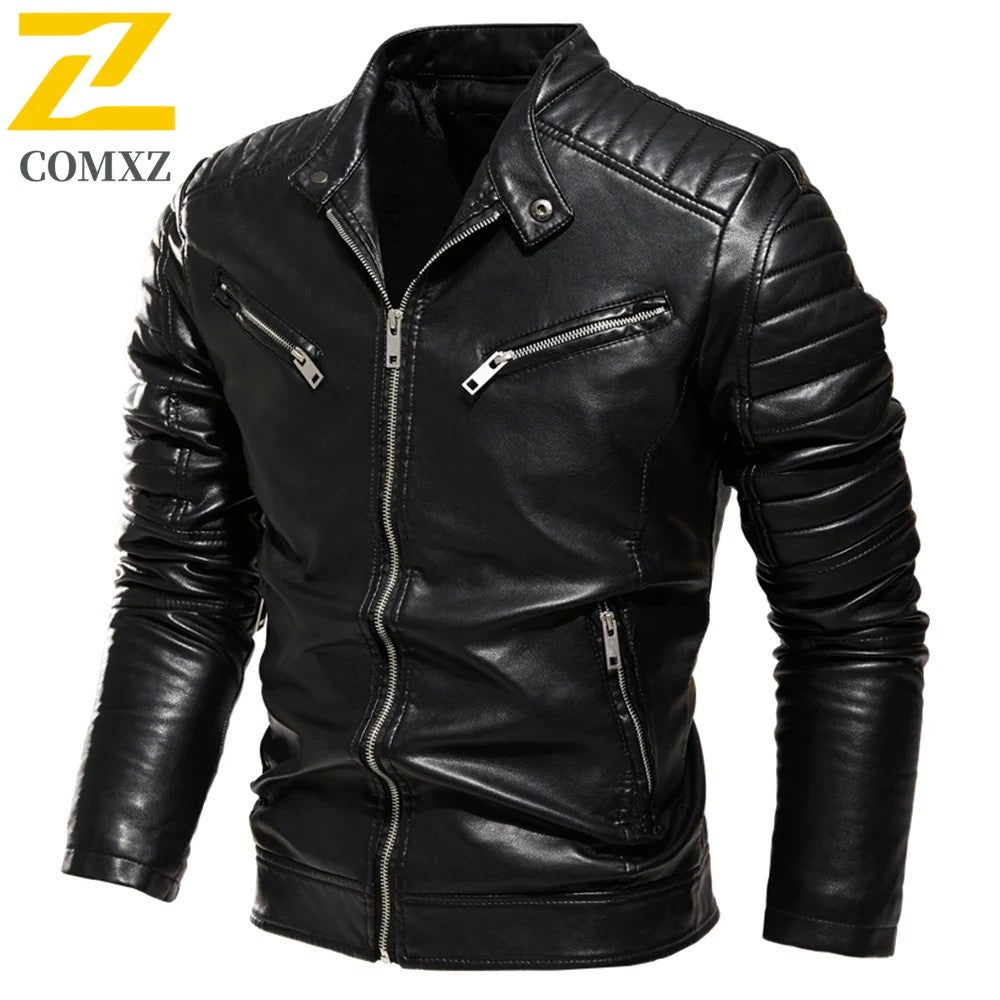 Men Yellow PU Leather Jacket Patchwork Biker Jackets Casual Zipper Coat Male Motorcycle Jacket Slim Fit Fur Lined Outwear Coat