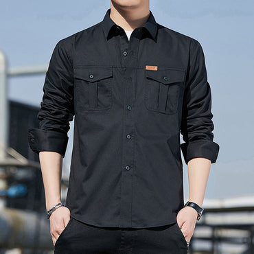 100% Cotton New Cargo Shirt for Men Long Sleeve 2 Pocket Shirts Outdoor Casual Blouses High Quality Clothing Overshirt