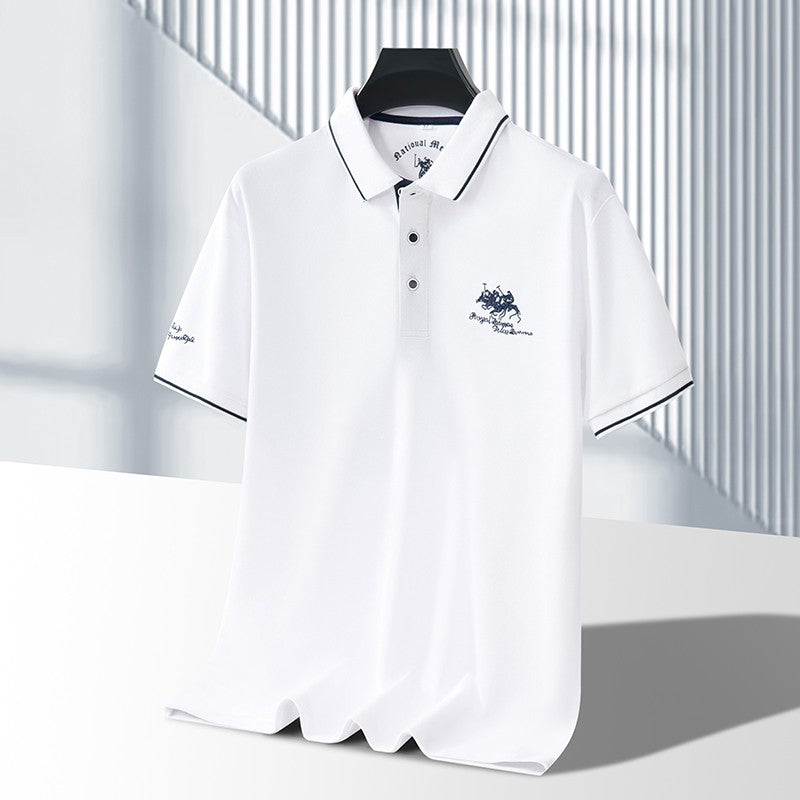 Men's Business Casual Short Sleeved Embroidered Solid Color Polo Shirt Fashionable Breathable Comfortable Summer Versatile Top