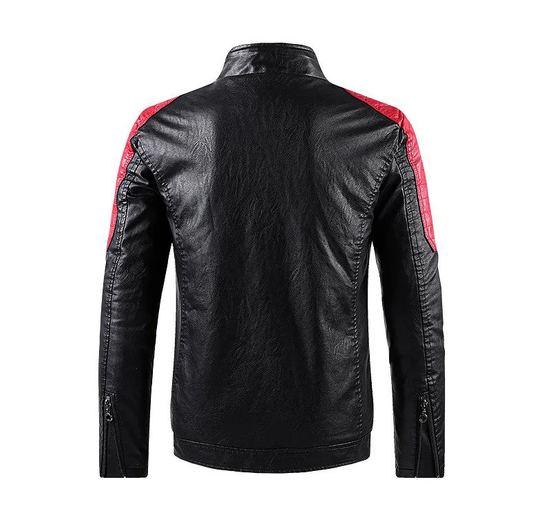 Aviator Full Zip Outerwear Men's Stand Collar Leather Jacket Fall Trendy Color Coats Block Motor Biker Jacket Classic Jacket