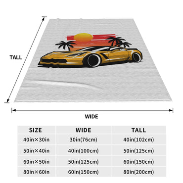Flannel Throw Blanket Yellow Corvette Z06 Sunset Palms Warm Plush Blankets Soft Bedding for Bed Living room Home Picnic Couch