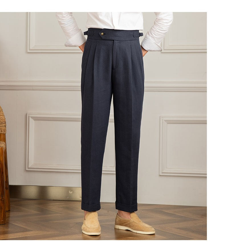 Three Gentleman Summer Naples Casual Straight Pants Men's Commuting Cotton and Linen Comfortable Breathable High Waist Pants