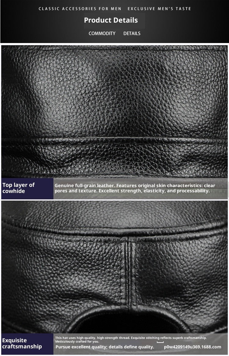 Winter Genuine Leather Flat-Top Cap | Men's Casual Cowhide Baseball Cap Lightweight and Breathable Classic Timeless Design