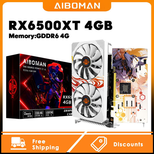 AIBOMAN RX6500XT 4G Fox Backboard Pattern GDDR6 64Bit Outputinterface HDMI*1+DP*1 gaming on computer graphics card