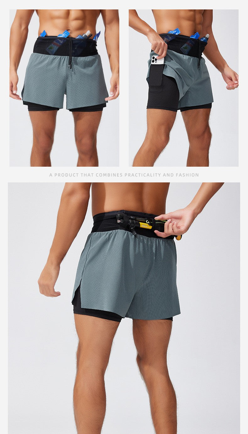 Men's Trail Running Shorts Quick Dry Double Layer with Liner & Waist Pocket Marathon Hiking Outdoor Training Athletic Breathable