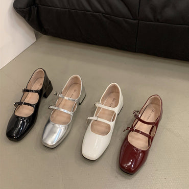 Mary Jane Shoes for Women Retro Medium Heel Women's Single Shoes Fashion Gloss Soft Comfort Ballet Shoes Zapatos De Mujer