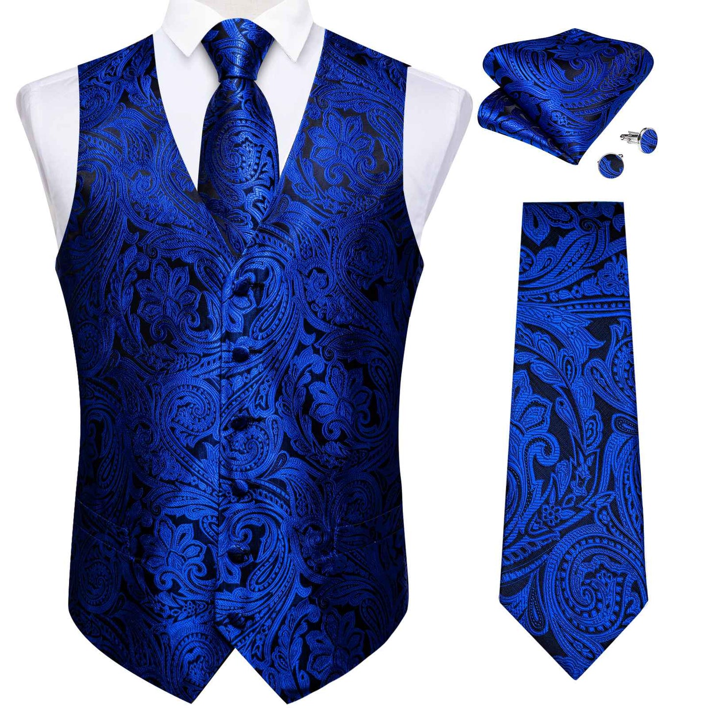 Luxury Paisley Men's Suit Vest Black Pink Red Wedding Prom Tuxedo Waistcoat Necktie Handkerchief Cufflink Sleeveless Jacket Vest