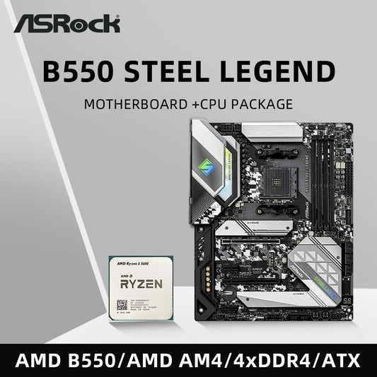 ASRock B550 Steel Legend Motherboard Set Kit with Ryzen 5 5600 CPU 4xDDR4 4733MHz M.2 NVME HDMI AMD B550 ATX AM4 Mainboard