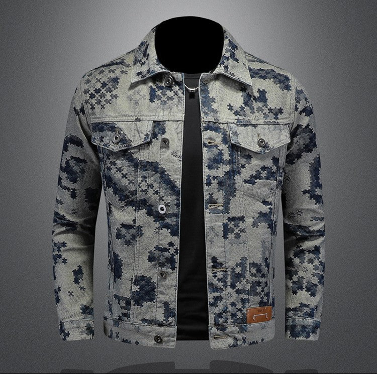 Brand Retro Denim Jacket for Men 2025 Spring Fashion Jacquard Casual Denim Jackets Social Hip-hop Streetwear Cowboy Coats