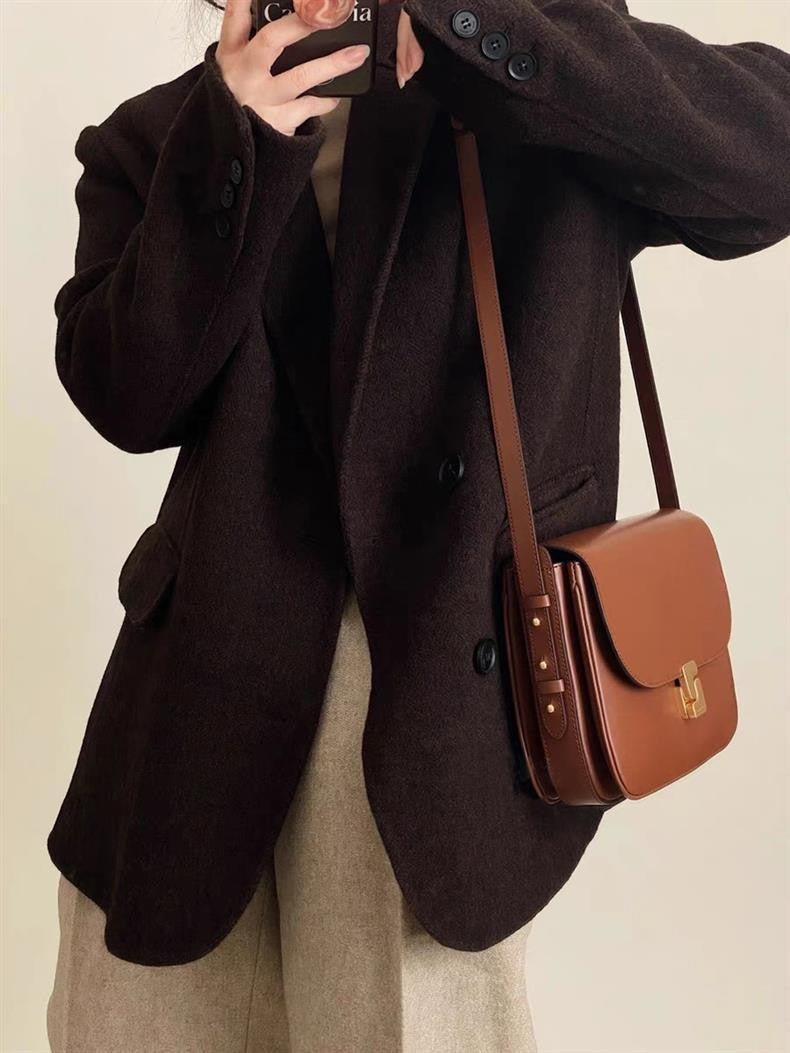 New genuine leather tofu bag for women with a high-end feel, single shoulder crossbody small square bag, commuting bag for women