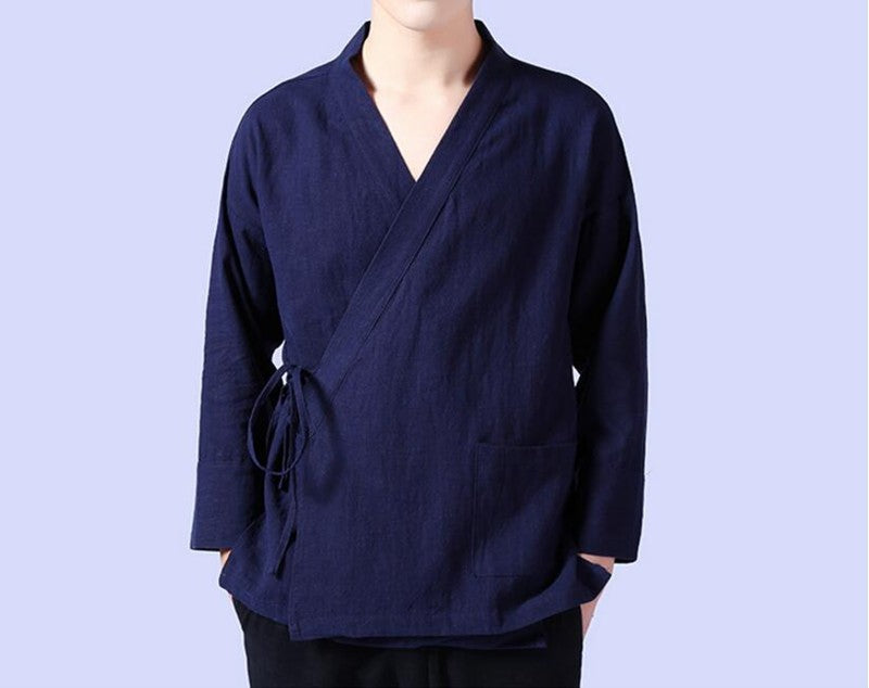 Men's linen vest Men's shirt Long sleeved Chinese official collar Traditional Kung Fu Tang casual social shirt Plus size shirts
