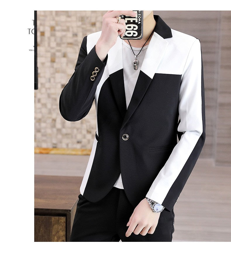 Blazer Men's Fashion Gentleman Business Outdoor Travel Color Matching Wedding Slim-fit Korean Trend Handsome Youth Casual Blazer