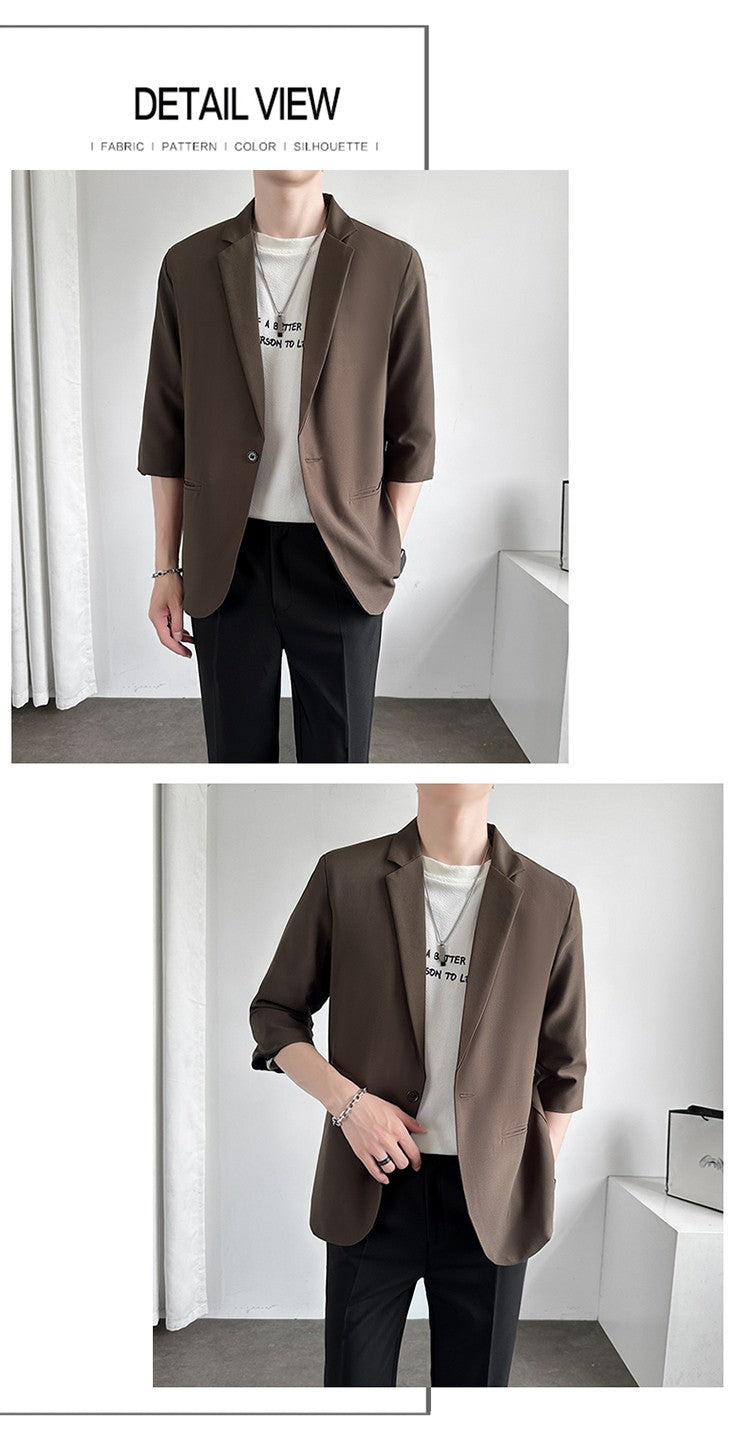 Men's Casual Seven-Five Sve Suit Jaet Thin Summer Faionable Korean Sle Five-Five ort Sve Small Western Clothes