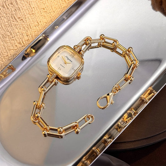 Luxury Minimalist Bracelet Watch Creative Square Multi-Faceted Glass Quartz Movement Chain Mid-century Small High-End Acces