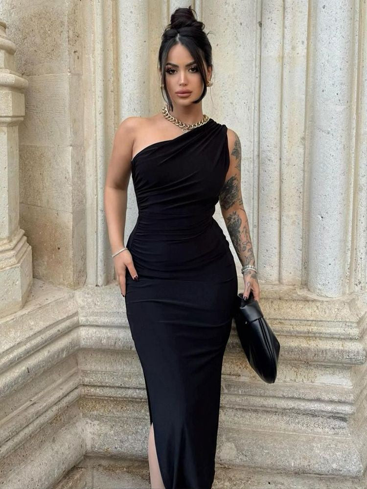 Summer Black New Dress Women Fashion Sexy Split Sleeveless Backless Slim Maxi Dr