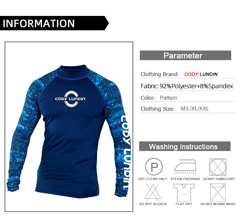 Surfing Long Sleeve Men's Shirts Sun Protection Upf 50+ Rash Guard Camiseta Surf Mock-Neck Swimwear Diving Performance Clothing