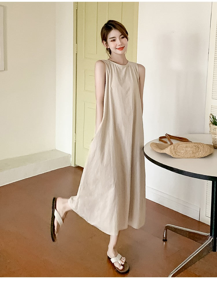 NYFS 2025 Summer New Korea Woman Dress Vestidos Robe Elbise Loose Plus Size Solid Sleeveless Backless Long Dress L-4XL