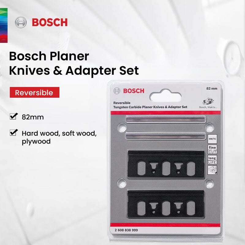 Faca de 82mm Reversível de Metal Duro para Plaina e Conjunto Adaptador Bosch para GHO6500/10-82/20-82