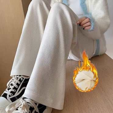 Women's Fleece Wide Leg Pants Winter High Waist Long Pants Loose Casual