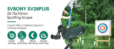 Svbony SV28plus 50/60/70mm Spotting Scope Zoom Telescope Powerful Long Range PORRO Prism Suit for Archery Target Shooting